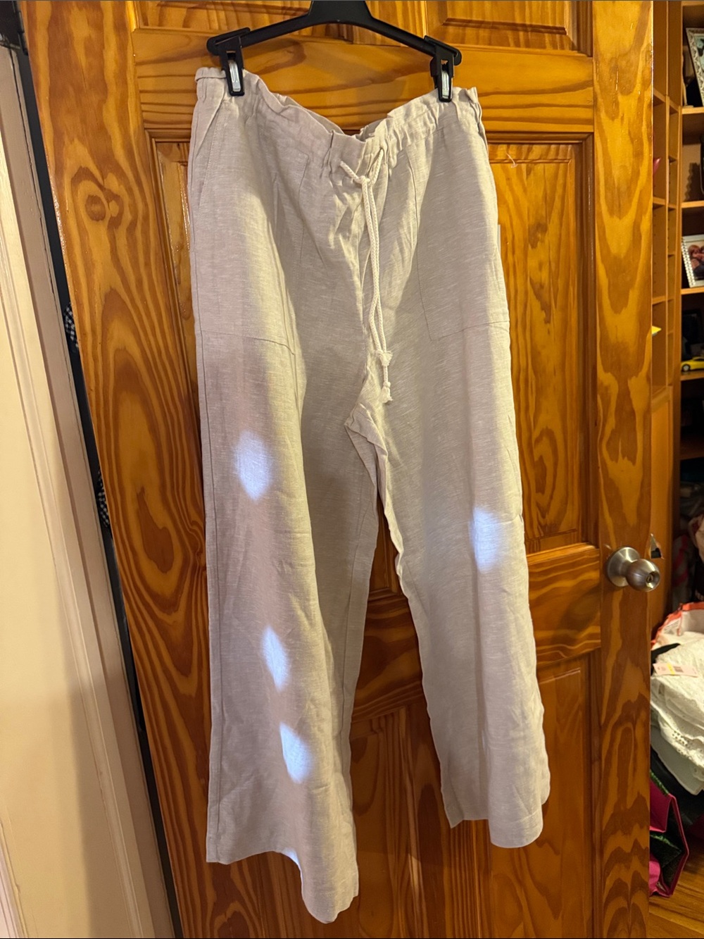 Calypso St. Barth Cream Drawstring Linen-Blend Wide Leg Pants